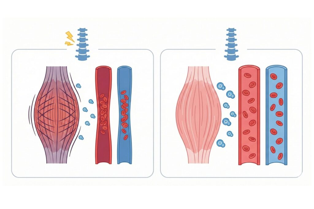 筋肉は「酸欠（虚血状態）」に陥っている